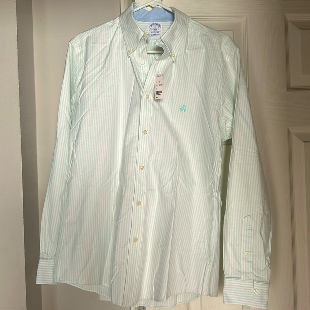 NWT Men’s Brooks Brothers Green Pin Striped Button Down
